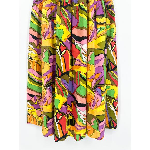 SWF Birds of Paradise A-Line Dress Smocked Square Neck Tie Shoulder Midi Floral - Picture 6 of 13